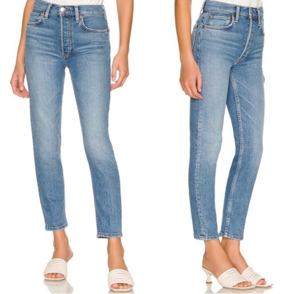 RE/DONE Revolve Denim 90s High Rise Ankle Crop Jeans True Blue Redone Size 24 - Picture 2 of 14